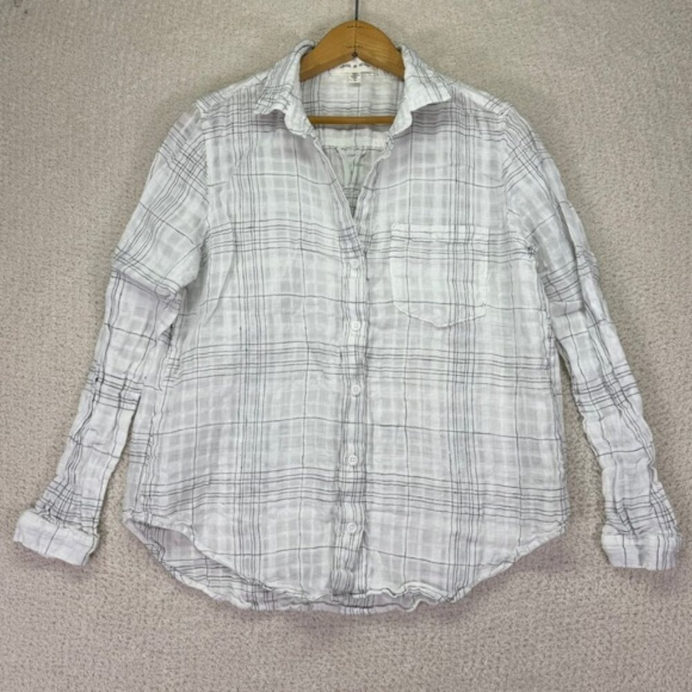 Cloth &‎ Stone Womens Plaid Button Down Shirt Long Sleeve White Casual Top S
